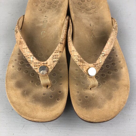 Vionic Women's Size 9 Mona Tan Cork Sole Open Toe Slip On Thong Flats Sandals - Picture 4 of 14
